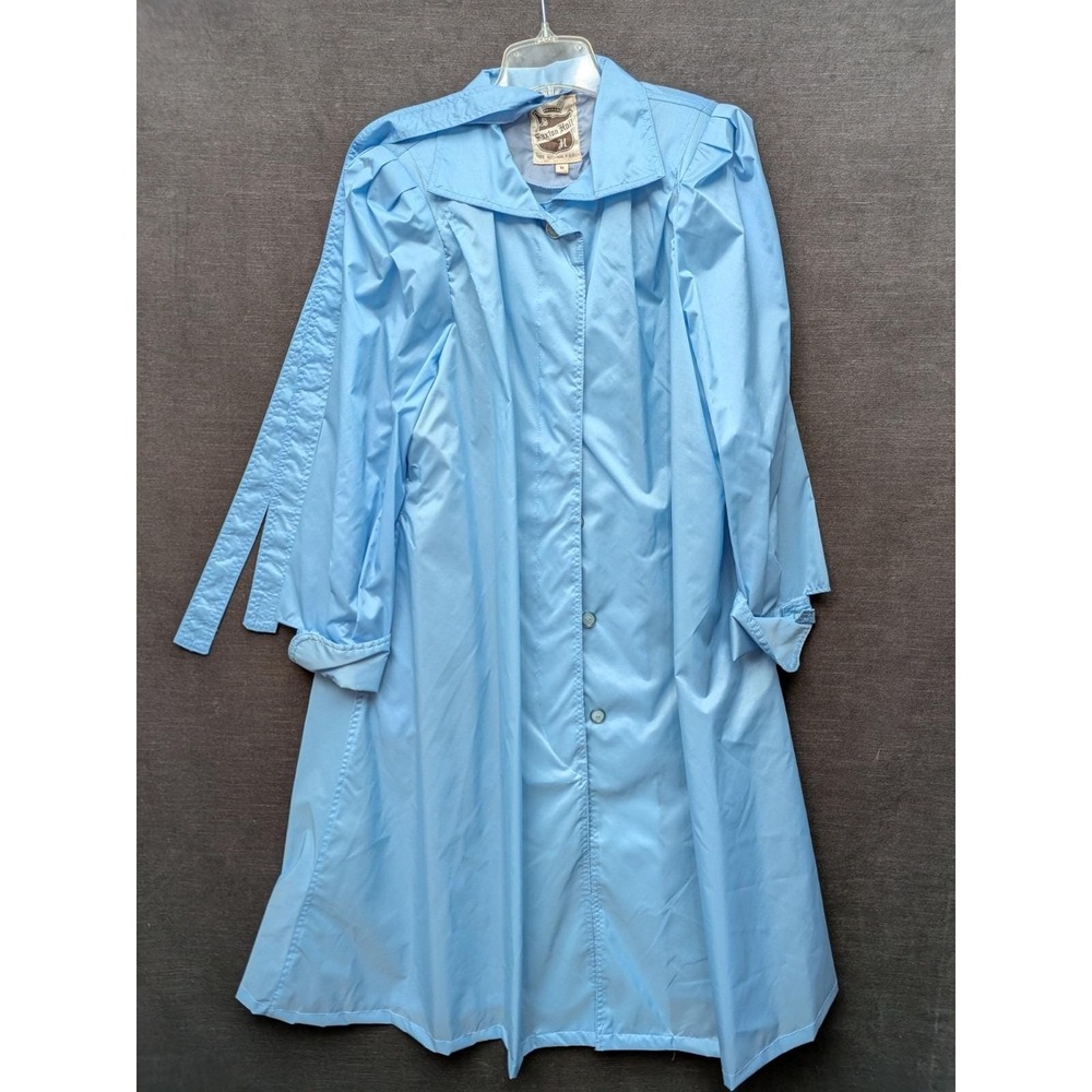 Vtg 80s SAXTON HALL Blue Nylon Trench Coat Rain Windbreaker Grannycore Size M